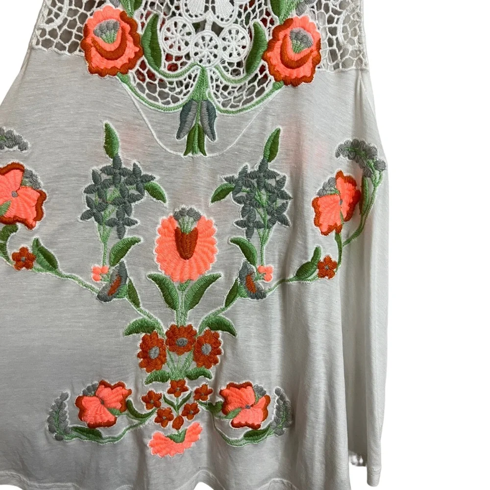 Free People Flower Power Embroidered Tank Top